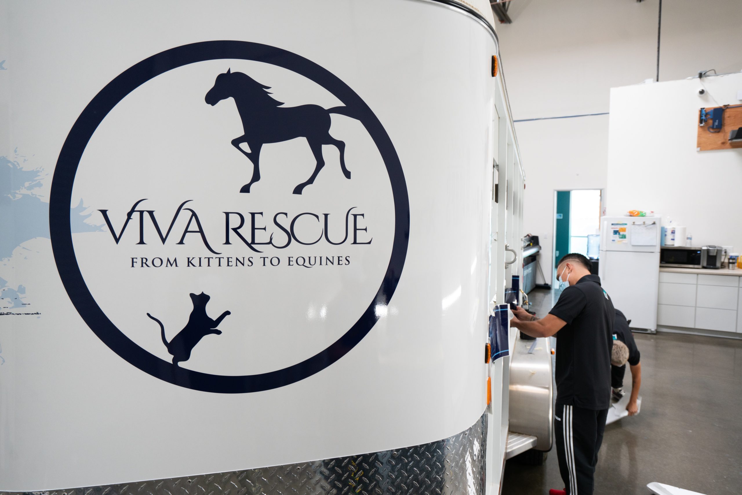 Wrapmate Pro CPR Signs wrapping horsing trailer for Viva Rescue