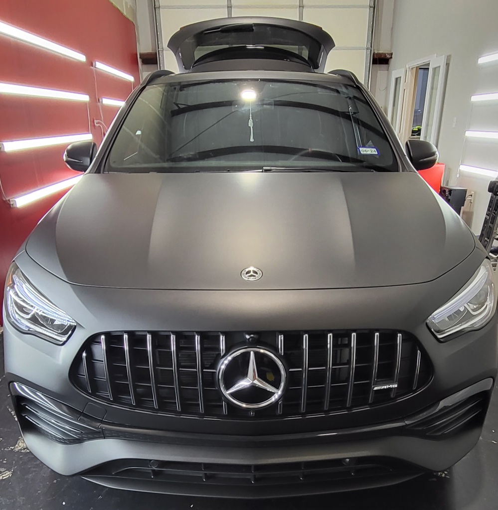 Solid matte color car wrap for a Mercedes Benz.