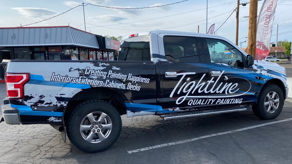 Large wrap example for a Ford F150 pickup truck - designed, printed, and installed by Wrapmate
