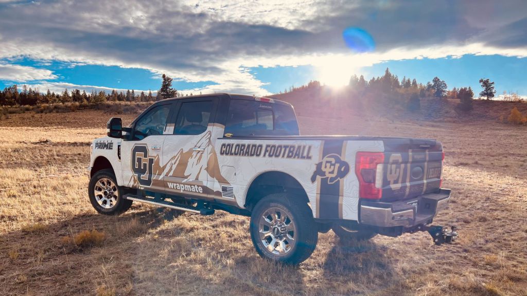 CU Football and Coach Prime Ford F250 Truck Wrap by Wrapmate