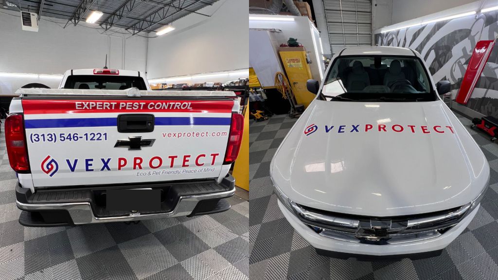 Pest Control Small Truck Wrap - Back and Hood View - by Wrapmate