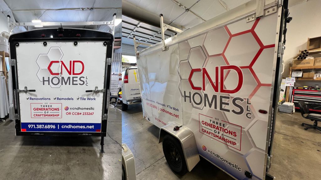 General Contractor Medium Trailer Wrap - Rear and Side View - by Wrapmate