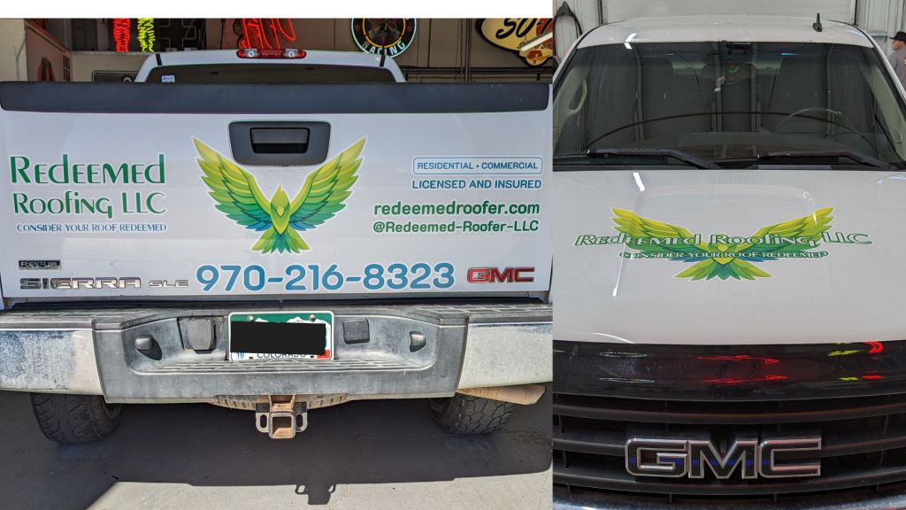 Roofing Services Small Truck Wrap - Rear and Hood View - by Wrapmate