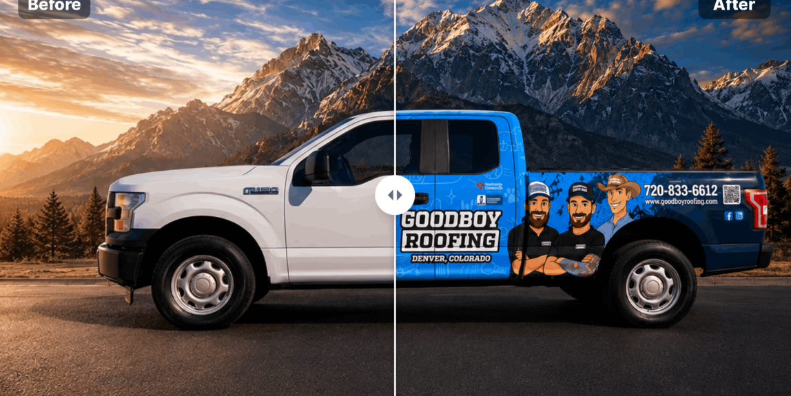Before and after vehicle wraps for Novino Restaurant, CR3 and AC Volt