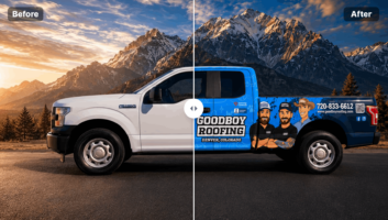 Before and after vehicle wraps for Novino Restaurant, CR3 and AC Volt