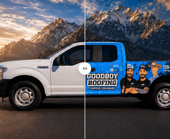 Before and after vehicle wraps for Novino Restaurant, CR3 and AC Volt