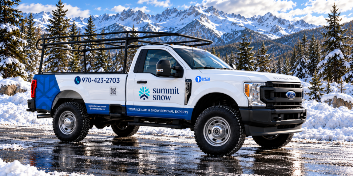 Wrapped work truck in a snowy alpine setting