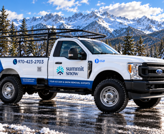 Wrapped work truck in a snowy alpine setting